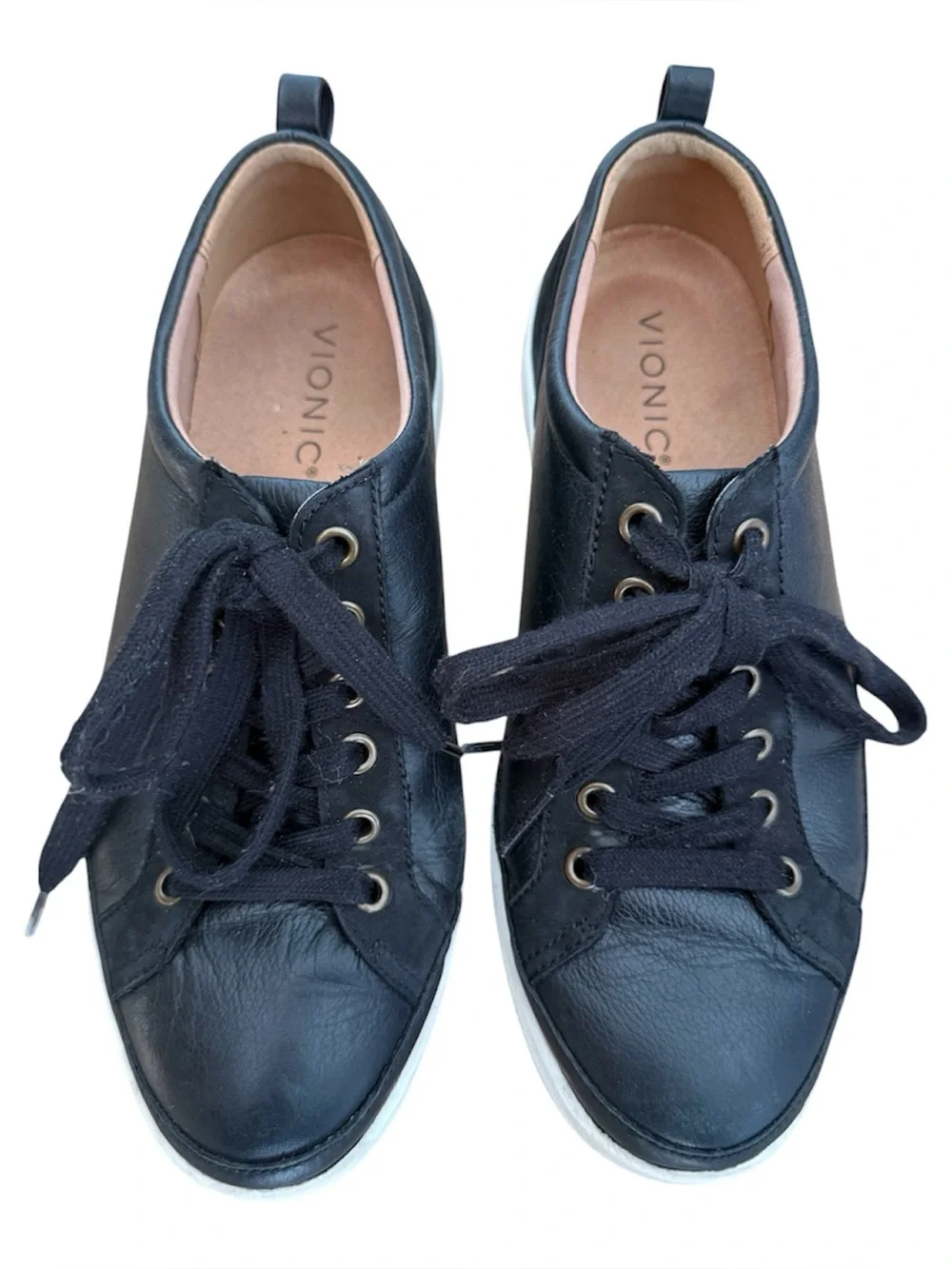 Vionic Black Leather Lace-Up Sneakers with White Sole